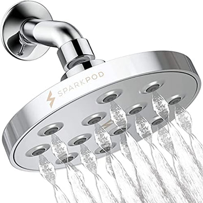 SparkPod Power Rain Shower Head - Emulates a Rainstorm - High Pressure Rainfall - Easy 1-Min Install - Luxury Polished Chrome - 1.8GPM Flow Rate - Modern Look - High Pressure Rain Shower Head