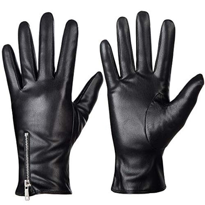 Dsane Winter Leather Gloves for Women, Touchscreen Texting Warm Driving Gloves (Black, M)
