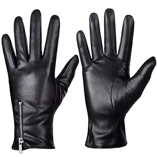 Dsane Winter Leather Gloves for Women, Touchscreen Texting Warm Driving Gloves (Black, M)