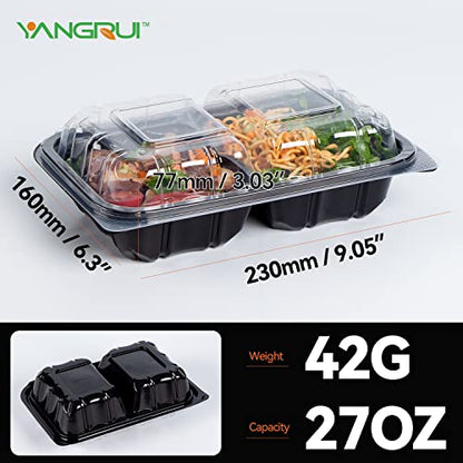 YANGRUI Clamshell Take Out Containers, Anti-Fog Shrink Wrap 25 Pack 9 x 6 Inch 27 oz Meal Prep Container BPA Free Microwave Freezer Safe Plastic Hinged To Go Containers