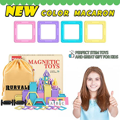 Rurvale 100Pcs Magnetic Blocks, Magnet Toys for 3 4 5 6 7 8 Year Old Boys Girls, Magnetic Tiles, Learning Educational STEM Toys for Toddlers 3-5, 4-8, Building Blocks for Kids Ages 3+ Birthday Gifts