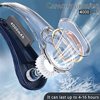 ASNUG Neck Fan, USB Rechargeable Personal Fan, 4000 mAh Battery Operated, 3 Speeds Adjustable, Faster Cooling, Ultra Quiet, Suitable for Home, Office, Travel, Sports