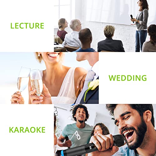 LiNKFOR Portable UHF 4 Channel Wireless Microphone System with Four Handheld Wireless Microphone, Bluetooth Wireless Connection for Mobliephones, 50 * 4 Frequencies, with Echo, AUX Input & Output
