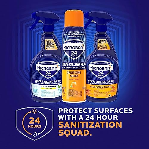 Microban Disinfectant Spray, 24 Hour Sanitizing and Antibacterial Sanitizing Spray, Citrus Scent, 2 Count (15oz Each) (Packaging May Vary)