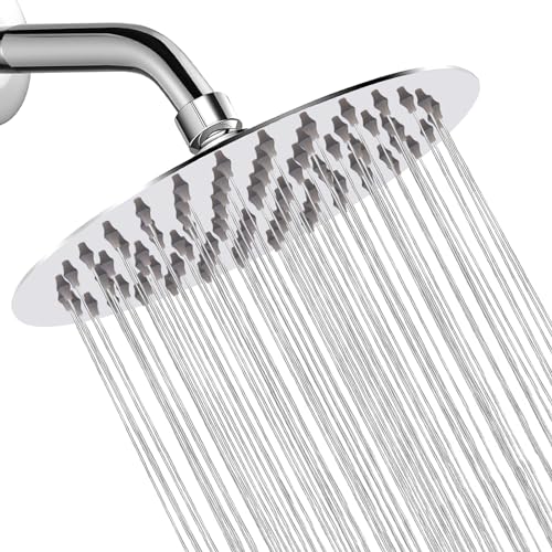 Rain Shower Head, Ultra-Thin Design, High Pressure Large Flow Stainless Steel Rainfall Shower Head, Waterfall Showerhead Universal Wall Ceiling Mount (8", Chrome)