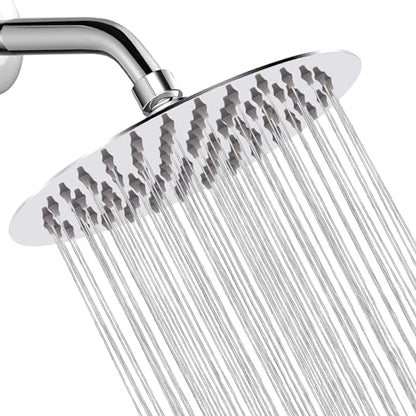 Rain Shower Head, Ultra-Thin Design, High Pressure Large Flow Stainless Steel Rainfall Shower Head, Waterfall Showerhead Universal Wall Ceiling Mount (8", Chrome)