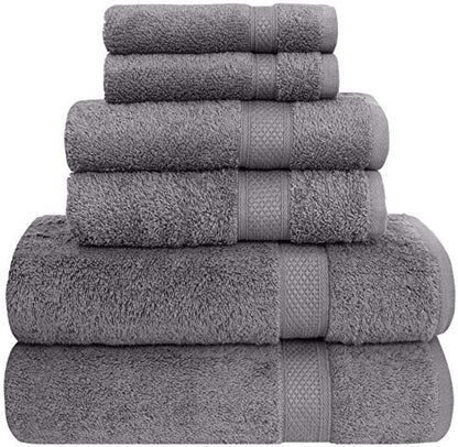 Pleasant Home 6 Piece Bath Towels Set – 2 Bath Towels, 2 Hand Towels, 2 Wash Cloths | Bathroom Towels | 100% Cotton | Soft & Absorbent Bath Towels | Grey