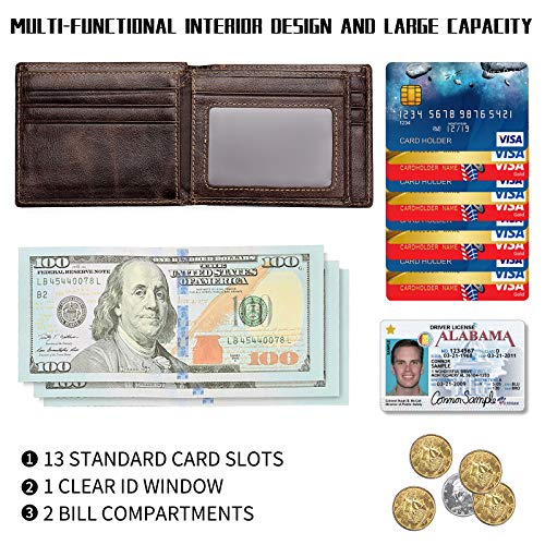 Swallowmall Mens Wallet RFID Genuine Leather Slim Bifold Wallets For Men Removable ID Windows 11 Cards Holders Gift Box