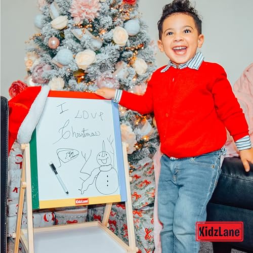 Kidzlane Art Easel for Kids | Wooden Toddler Easel | Double Sided Standing Chalkboard/Dry Erase Board for Kids | Toddler Drawing Board with Accessories | 25.75" Blackboard & Whiteboard for Kids