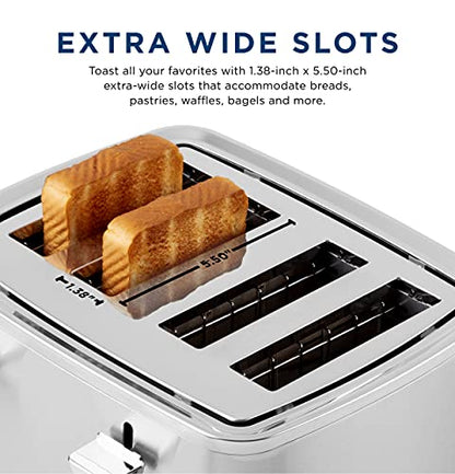 GE Stainless Steel Toaster | 4 Slice | Extra Wide Slots for Toasting Bagels, Breads, Waffles & More | 7 Shade Options for the Entire Household to Enjoy | Countertop Kitchen Essentials | 1500 Watts