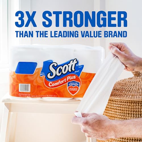 Scott ComfortPlus Toilet Paper, 12 Double Rolls, 231 Sheets per Roll, Septic-Safe, 1-Ply Toilet Tissue