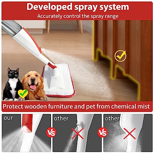 Mops for Floor Cleaning Wet Spray Mop with 14 oz Refillable Bottle and 2 Washable Microfiber Pads Home or Commercial Use Dry Wet Flat Mop for Hardwood Laminate Wood Ceramic