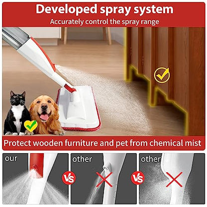 Mops for Floor Cleaning Wet Spray Mop with 14 oz Refillable Bottle and 2 Washable Microfiber Pads Home or Commercial Use Dry Wet Flat Mop for Hardwood Laminate Wood Ceramic