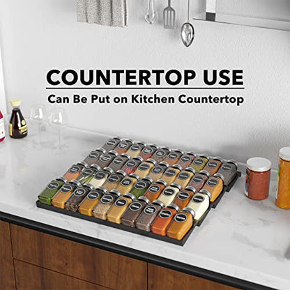 SpaceAid Spice Drawer Organizer with 40 Spice Jars, 386 Spice Labels and Chalk Marker, 4 Tier Seasoning Rack Tray Insert for Kitchen Drawers, 18.5" Wide x 17.5" Deep