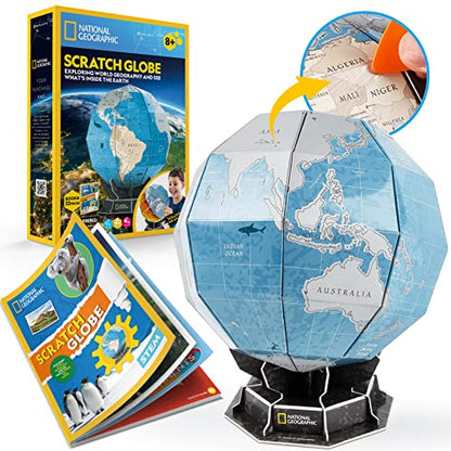 NATIONAL GEOGRAPHIC Scratchable Globe for Kids Learning - STEM Toys Earth Globe National Geographic 3D Puzzles for Kids Science Kit, Arts and Crafts for Kids Ages 8-12, Toys for Ages 8-13 Boys Girls