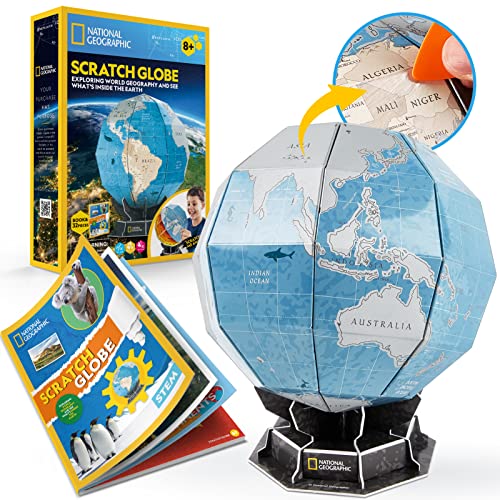 NATIONAL GEOGRAPHIC Scratchable Globe for Kids Learning - STEM Toys Earth Globe National Geographic 3D Puzzles for Kids Science Kit, Arts and Crafts for Kids Ages 8-12, Toys for Ages 8-13 Boys Girls