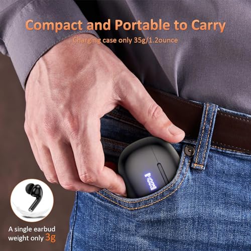 AMINY U-pro Wireless Headphones Bluetooth Earbuds 25 Hrs Playtime Charging Case LED Digital Display,IPX6 Waterproof Tiny Ear Buds Wireless Bluetooth Earbuds for Smartphone Laptop