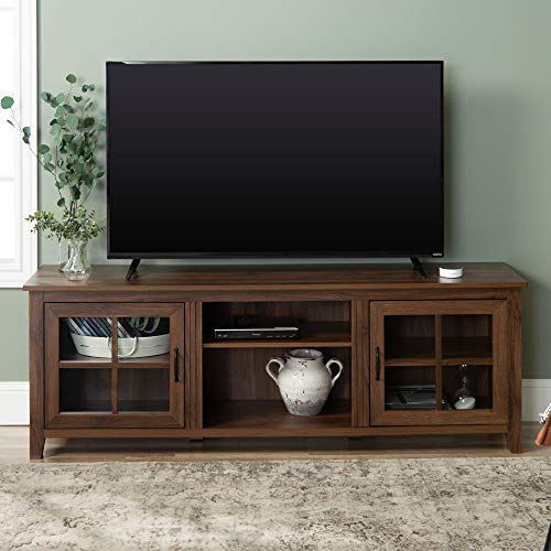 Walker Edison Portsmouth Classic 2 Glass Door TV Stand for TVs up to 80 Inches, 70 Inch, Dark Walnut