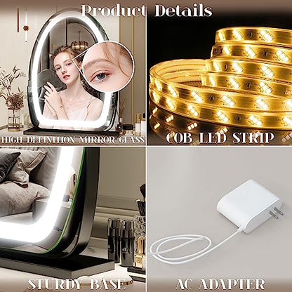 FENNIO Vanity Mirror with Lights, 17"x13" LED Lighted Makeup Mirror, Large Makeup Mirror with Lights, Touch Sensor with 3-Color Lighting, Dimmable for Vanity Desk Tabletop, Bedroom