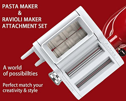 ANTREE 3-IN-1 Pasta Attachment & Ravioli Attachment for KitchenAid Stand Mixers, Pasta Maker Assecories included Pasta Sheet Roller, Spaghetti Cutter and Ravioli Maker Attachment