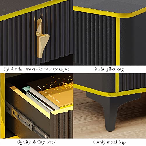 Nightstand Bedside Table with Charging Station: Smart Night Stand with Auto Sensor RGB 20 Color Dimmable for Bedroom Furniture - Modern End Side Table wth LED Lights & 2 Drawers