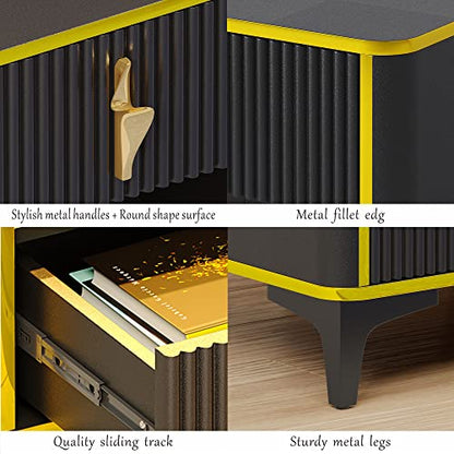 Nightstand Bedside Table with Charging Station: Smart Night Stand with Auto Sensor RGB 20 Color Dimmable for Bedroom Furniture - Modern End Side Table wth LED Lights & 2 Drawers