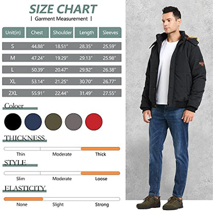 Heihuohua Men's Winter Thicken Warm Puffer Removable Hood Coat, Black, Large