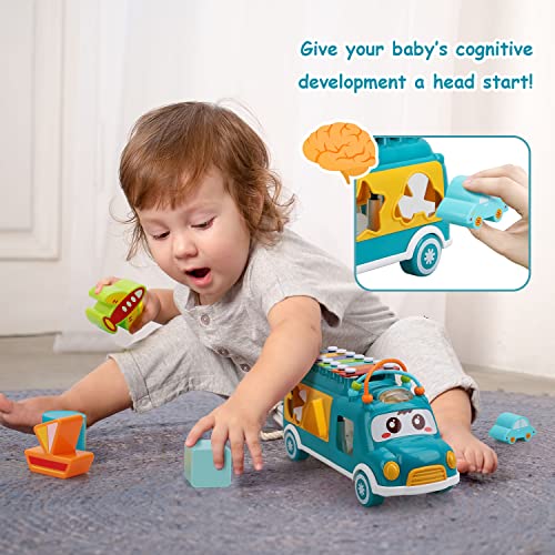 TOY Life Baby Toys 12-18 Months Baby Xylophone Toys Kids Xylophone Baby Toys 6 to 12 18 Months Toys Musical Instruments with Shape Sorter & Building Blocks Shape Sorting Bus Baby Learning Bus