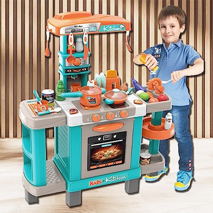 Toddler Play Kitchen- Kitchen Playset Pretend Food - Toy Accessories Set w/Real Sounds & Light, Play Sink, Cooking Stove with Steam, Toddlers Kids 34 inch, Girls & Boys 3+ Years