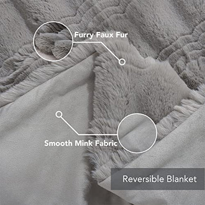 LuxenrelaX Plush Faux Fur Throw Blanket, Elegant Fuzzy Blanket with Water Wave Pattern, Warm Fluffy Blanket for Bed, Couch, Grey, 50x60 inches