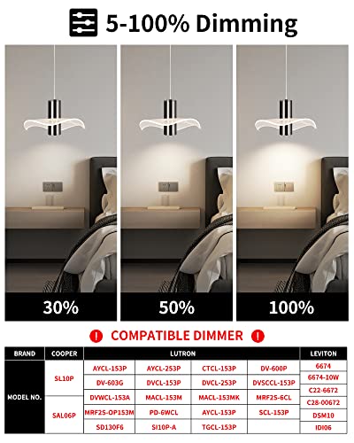 OKELI Modern Pendant Light Kitchen Island, Black Pendant Light Dimmable LED Mini Pendant Light, 6W Pendant Lighting Bar Lights Flower for Bedroom Dining Room