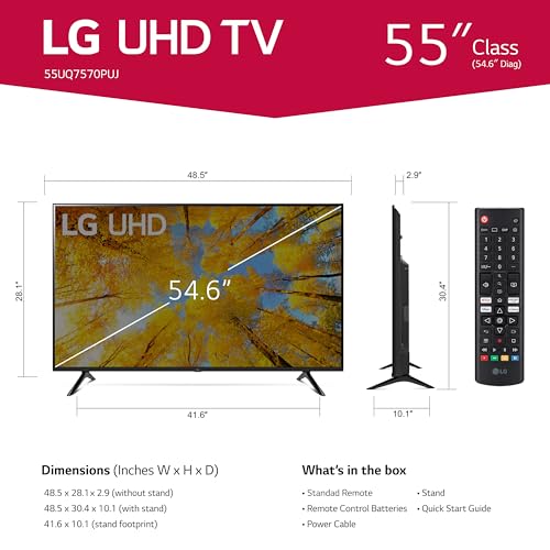 LG 55-Inch Class UQ7570 Series 4K Smart TV, AI-Powered 4K, Cloud Gaming (55UQ7570PUJ, 2022), Black