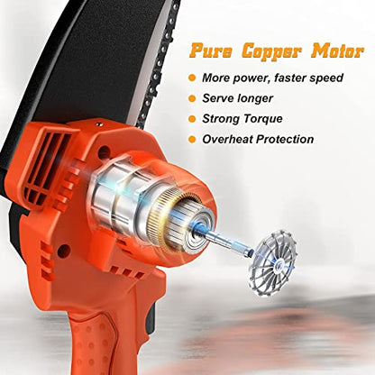 JPOWTECH Mini Chainsaw, Upgraded 4 Inch Cordless Small Chain Saw with 3Pcs Chains & 2Pcs 21V Rechargeable Batteries Portable One Hand Electric Chainsaw for Branch Pruning Tree Trimming Wood Cutting