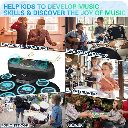 Electronic Drum Set - YUOIOYU Electric Drum Set Potable Drum Kit MIDI Practice Drum Pad with Dual Built-in Speaker, Drum Sticks and Pedals,Christmas Birthday Gift for Kids Adult