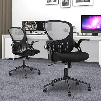 Home Office Chair Ergonomic Desk Chair Mesh Computer Chair Modern Height Adjustable Swivel Chair with Lumbar Support/Flip-up Arms, Black