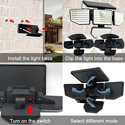 DAYBETTER Solar Powered Lights Outdoor - Motion Sensor Security Light with 4 Head 3 Modes Wall Floodlights IP65 Waterproof LED Flood Light for Outside Patio Garden Yard (2 Packs)