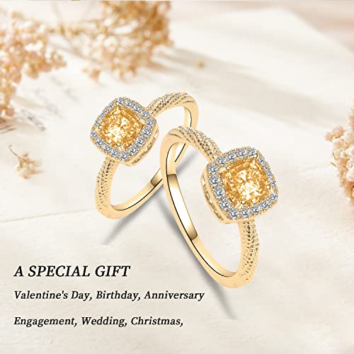 Obiyos "Moonlit Golden Kiss Twist Copper Plated Gold Ring with Yellow Gemstone and Moissanite Accents, Engagement Ring/Wedding Ring (Moonlit Golden Kiss, 8)