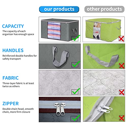 Clothes Storage Bags Large Capacity Clothes Storage Bins Foldable Closet Organizers Storage Containers with Durable Handles Thick Fabric for Blanket Comforter Clothing Bedding 6 Pack Gray