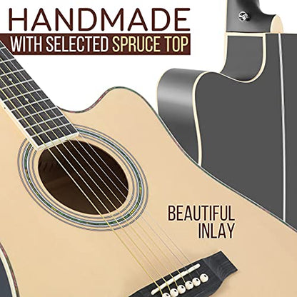Pyle Acoustic Electric Cutaway Guitar 3/4 Scale 36” Steel String Spruce Wood w/Gig Bag, 4-Band EQ, Clip On and Onboard Tuner, Picks, Shoulder Strap for Beginners and Students