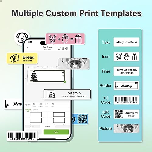 Nelko Label Maker Machine with Tape, P21 Portable Bluetooth Label Printer, Wireless Handheld Sticker Maker Mini Label Makers with Multiple Templates for Organizing Storage Barcode Office Home, White