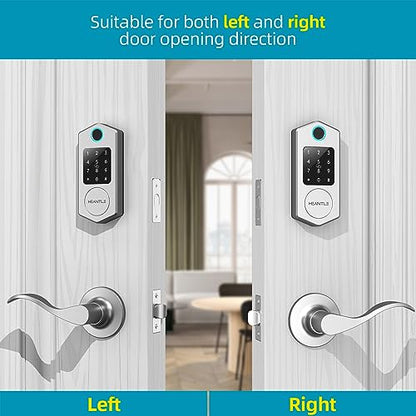 HEANTLE Smart Front Door Lock Set, 8-in-1 Fingerprint Keyless Entry Door Lock with App Control, Electronic Touchscreen Keypad Deadbolt with 2 Lever Handles, Auto Lock,Easy Installation, Silver