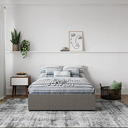 DHP Maven Upholstered Platform Bed for Raised Mattress Support with Underbed Storage Drawers, No Box Spring Needed, Queen, Gray Linen