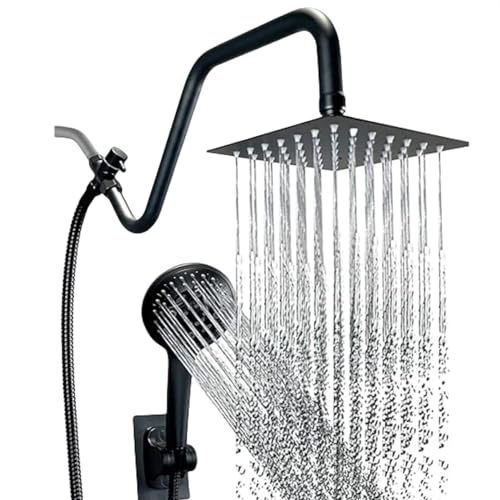 8 inch Rain Shower Head with Handheld Spray, Metal High Pressure Rainfall Shower Head with Handheld Combo with 13 inch Extension Shower Arm,Rain Shower and Handheld Separately or Dual Spray