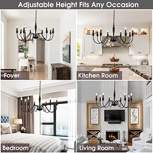 ANKYLHUA Black 8 Lights Farmhouse Chandelier for Dining Room Industrial Pendant Ceiling Light Fixture French Country Chandeliers for Dining Room, Living Room, Bedroom, Kitchen