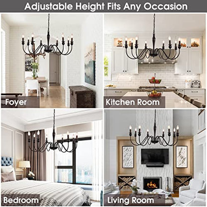 ANKYLHUA Black 8 Lights Farmhouse Chandelier for Dining Room Industrial Pendant Ceiling Light Fixture French Country Chandeliers for Dining Room, Living Room, Bedroom, Kitchen