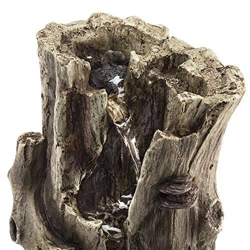 Alpine Corporation WIN326 Indoor Tabletop Light-Up Tiered Rainforest Tree Trunk Water Fountain with LED Lights, 11", Brown
