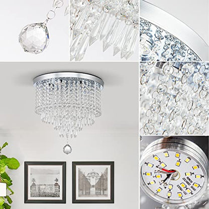 DSLITING Crystal Chandelier for Living Room Modern LED Chandelier Crystal Flush Mount Ceiling Light Crystal Chandelier for Bedroom Hallway Dinning Room Chandelier,Multicolor