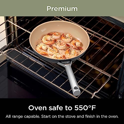 Ninja CW99009 Extended Life Premium Ceramic Cookware Set, Nonstick Fry Pans, PFAS Free, Healthy Cooking, Oven Safe to 550°F, Dishwasher Safe, All Stovetops & Induction Compatible, Grey, 9 Piece Set