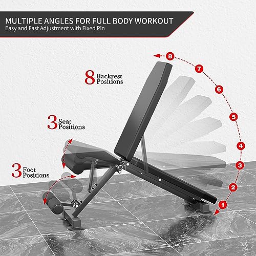 Wesfital Weight Bench Workout Bench for Incline Decline Exercise 500LBS Weight Capacity Home Gym Bench Fast Folding