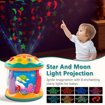 MFEESYOB Baby Toys 6 to 12 Months - Musical Learning Infant Toys, Ocean Rotating Projector Light Up Toys for Toddlers 6+ Months, 1 2 3+ Years Old, Boys Girls Baby Toy for Climbing, Walking
